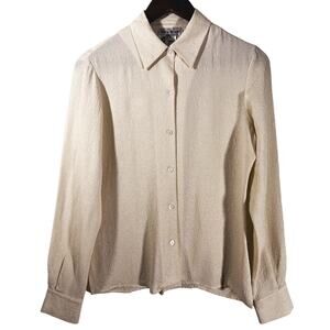 Rena Rowan Vintage 100% Silk Cream Embossed Button Up Top Women's 4